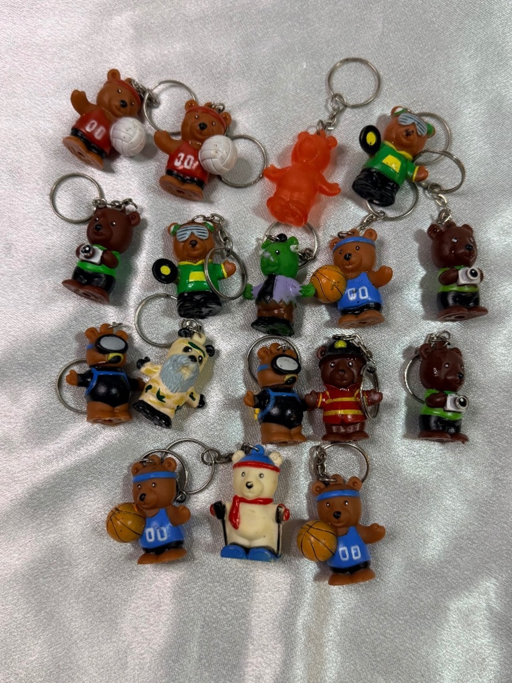 Vintage Character Keychain Lot 16 Bear Sports Basketball Volleyball Firefighter